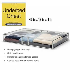 Container Store NWT Reseller Under-bed Storage Clear Vinyl Metal Frame 42 x18x6